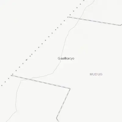 Map showing location of Gaalkacyo (6.769720, 47.430830)
