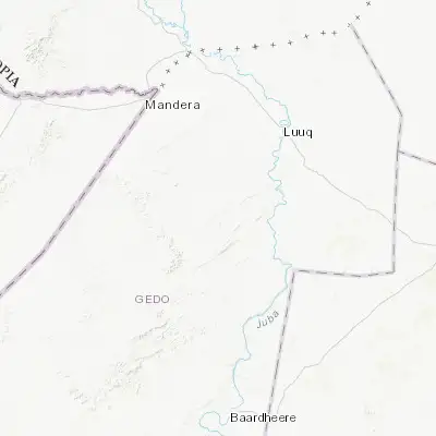 Map showing location of Garbahaarrey (3.328920, 42.220910)