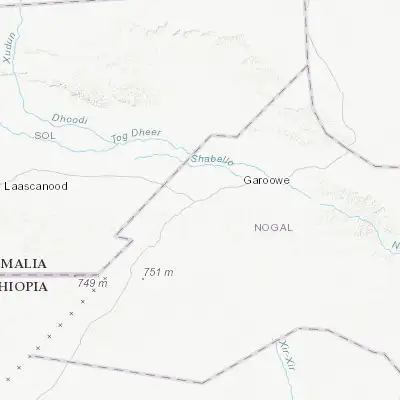 Map showing location of Garoowe (8.402070, 48.482840)