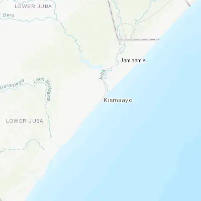 Map showing location of Kismayo (-0.358170, 42.545360)