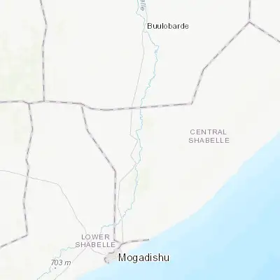 Map showing location of Mahaddayweyne (2.972600, 45.534700)