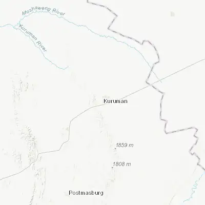 Map showing location of Kuruman (-27.452400, 23.432460)