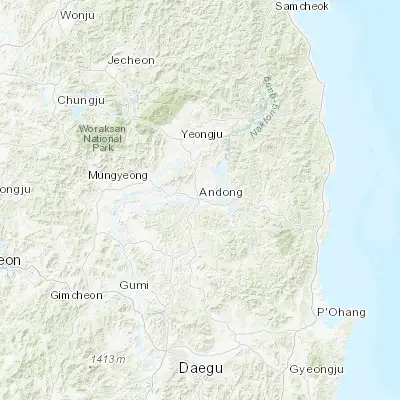 Map showing location of Andong (36.566360, 128.722750)