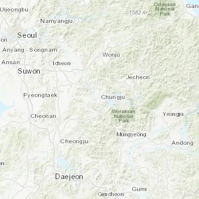 Map showing location of Chungju (36.976660, 127.928700)