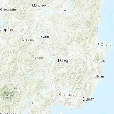 Map showing location of Daegu (35.870280, 128.591110)