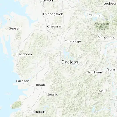 Map showing location of Daejeon (36.349130, 127.384930)