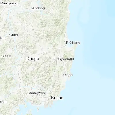 Map showing location of Gyeongju (35.842780, 129.211670)