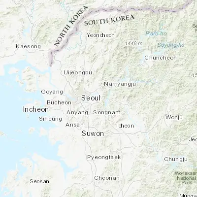 Map showing location of Hanam (37.540000, 127.205560)