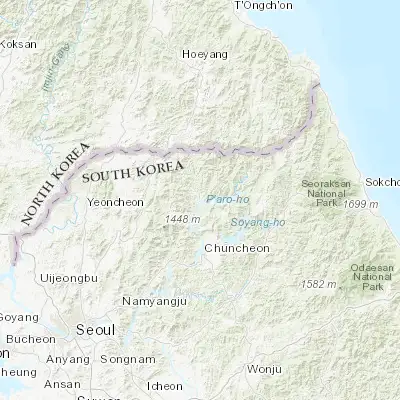 Map showing location of Hwacheon (38.107050, 127.706320)