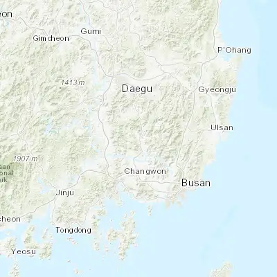 Map showing location of Miryang (35.493330, 128.748890)