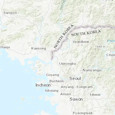 Map showing location of Munsan (37.859440, 126.785000)