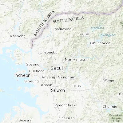 Map showing location of Namyangju (37.636670, 127.214170)