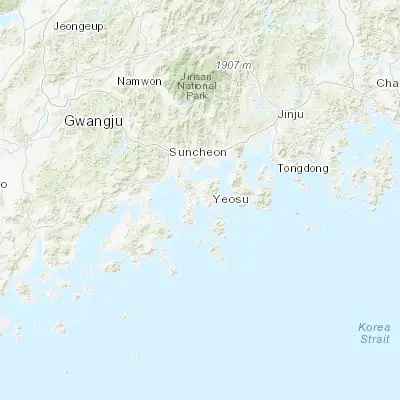 Map showing location of Yeosu (34.760620, 127.662150)