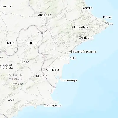 Map showing location of Elche (38.262180, -0.701070)