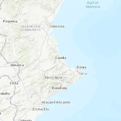 Map showing location of Gandia (38.966670, -0.183330)