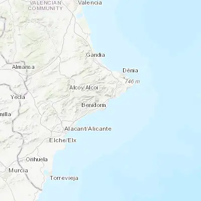 Map showing location of la Nucia (38.613720, -0.126900)