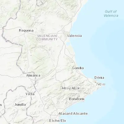 Map showing location of La Pobla Llarga (39.083330, -0.466670)