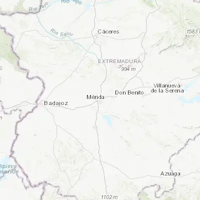 Map showing location of Mérida (38.916110, -6.343660)