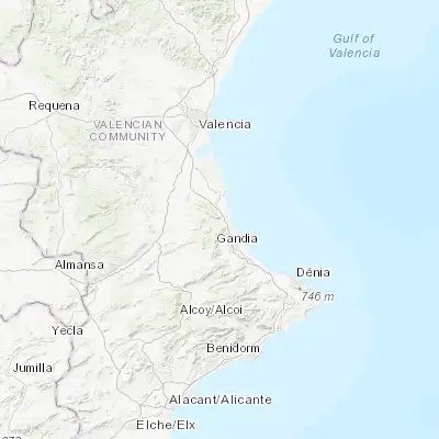 Map showing location of Tavernes de la Valldigna (39.071950, -0.266230)