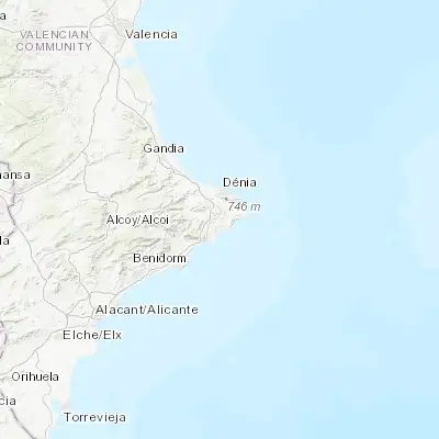 Map showing location of Teulada (38.729400, 0.103830)