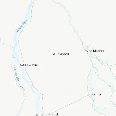 Map showing location of Al Manāqil (14.245900, 32.989100)
