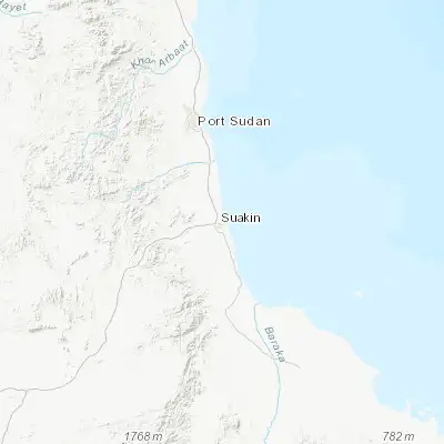Map showing location of Sawākin (19.105900, 37.332100)