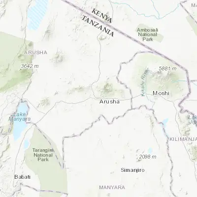 Map showing location of Arusha (-3.366670, 36.683330)