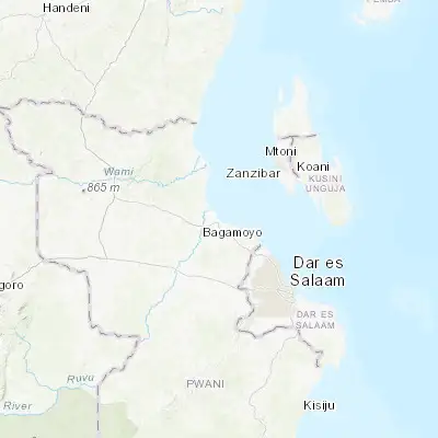 Map showing location of Bagamoyo (-6.442220, 38.904220)