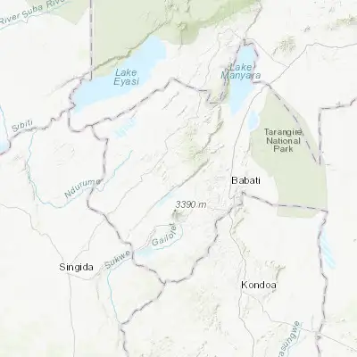 Map showing location of Bashanet (-4.233330, 35.416670)