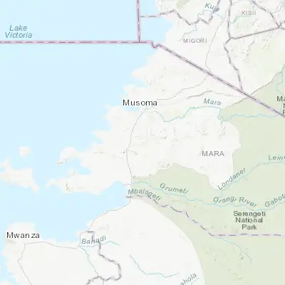 Map showing location of Butiama (-1.766670, 33.966670)