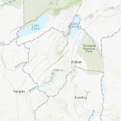 Map showing location of Dareda (-4.216670, 35.550000)