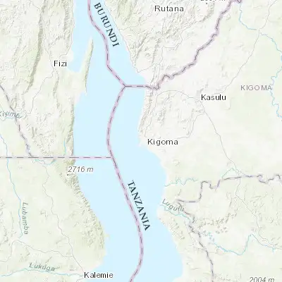 Map showing location of Kigoma (-4.876940, 29.626670)