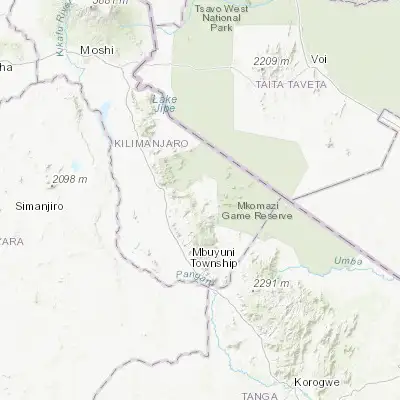 Map showing location of Kisiwani (-4.133330, 37.950000)