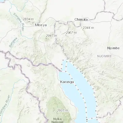 Map showing location of Mwaya (-9.550000, 33.950000)