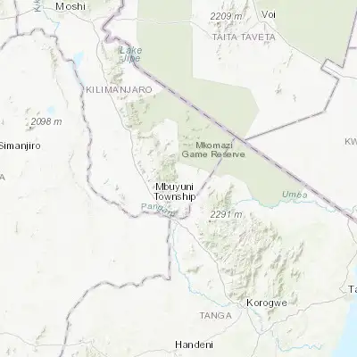 Map showing location of Ndungu (-4.366670, 38.050000)