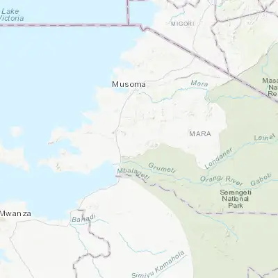 Map showing location of Nyamuswa (-1.900000, 34.016670)