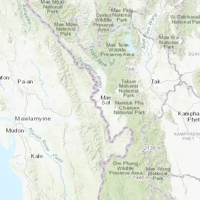 Map showing location of Mae Sot (16.716670, 98.566670)