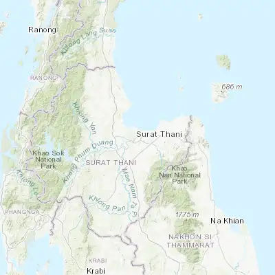 Map showing location of Surat Thani (9.140110, 99.333110)