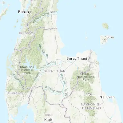 Map showing location of Tha Kham (9.110720, 99.232080)
