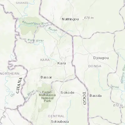 Map showing location of Kara (9.551110, 1.186110)