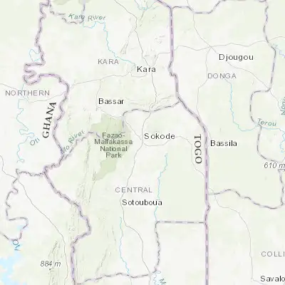 Map showing location of Sokodé (8.983330, 1.133330)