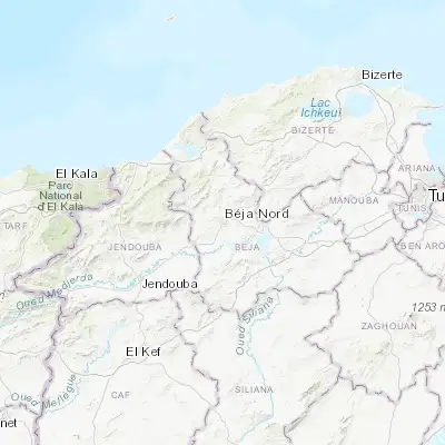 Map showing location of Béja (36.725640, 9.181690)