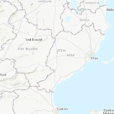 Map showing location of Bir Ali Ben Khalifa (34.735920, 10.092400)