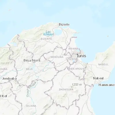 Map showing location of El Battan (36.803680, 9.844240)