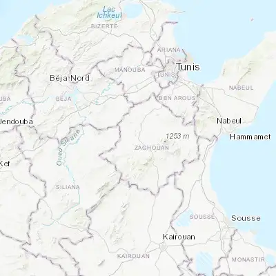 Map showing location of El Fahs (36.374190, 9.906510)