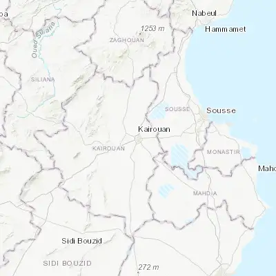 Map showing location of Kairouan (35.678100, 10.096330)