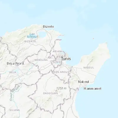 Map showing location of Tunis (36.818970, 10.165790)