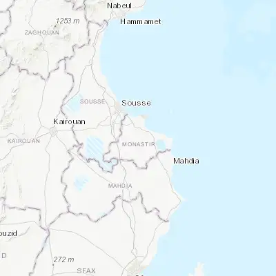 Map showing location of Zaouiet Kountech (35.633330, 10.766670)