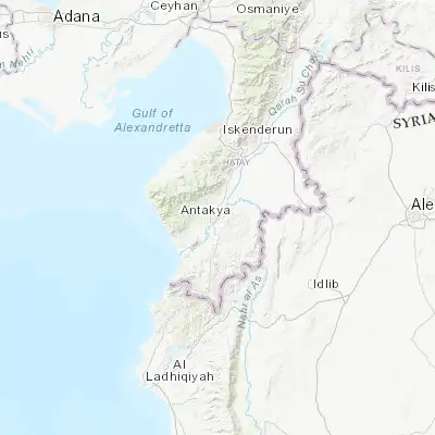 Map showing location of Antakya (36.206550, 36.157220)
