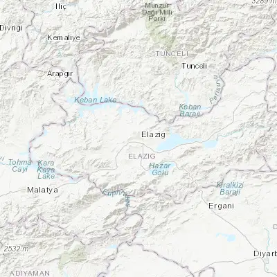 Map showing location of Elazığ (38.674310, 39.223210)